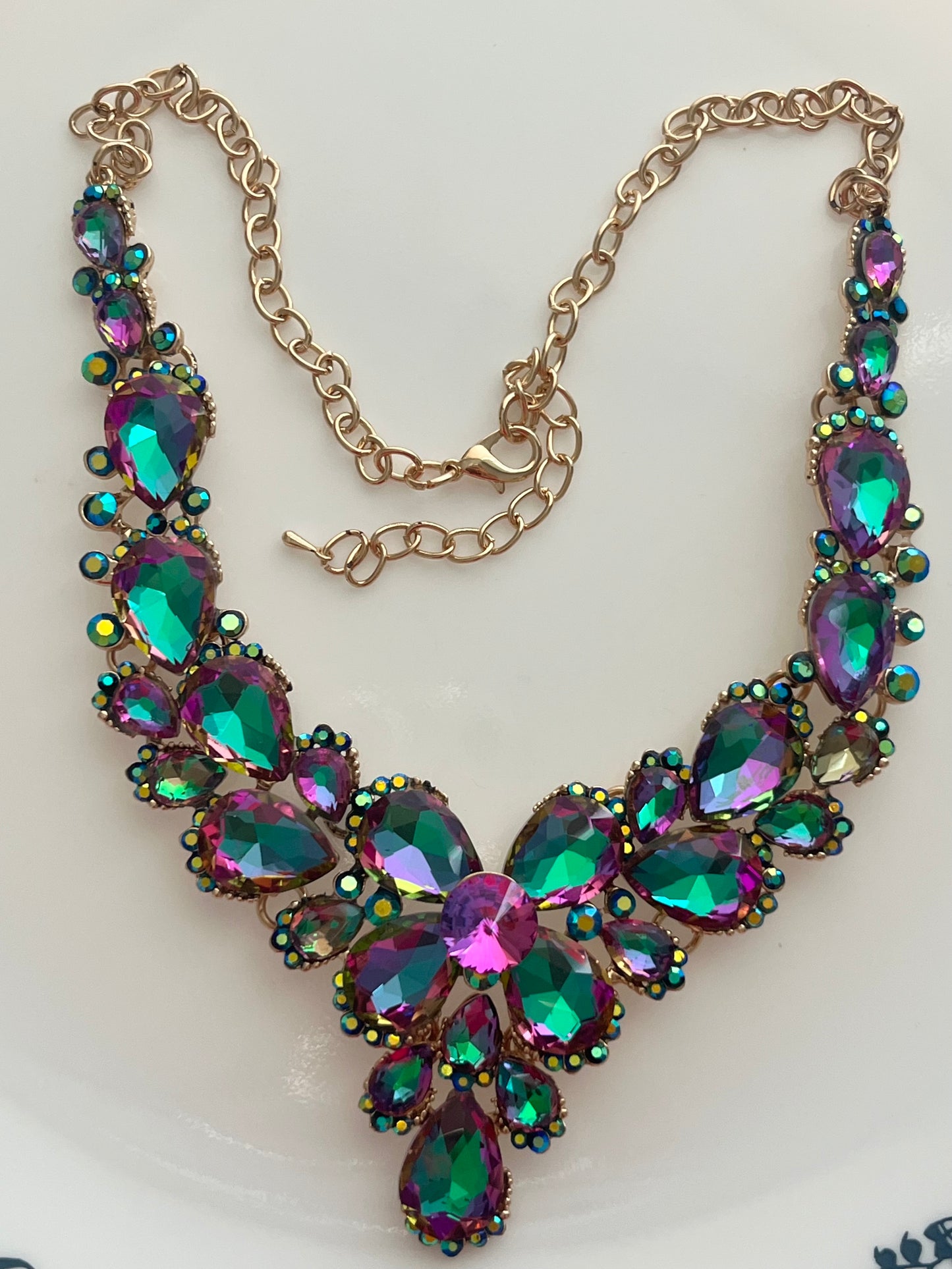 Green and Purple Rhinestone Necklace