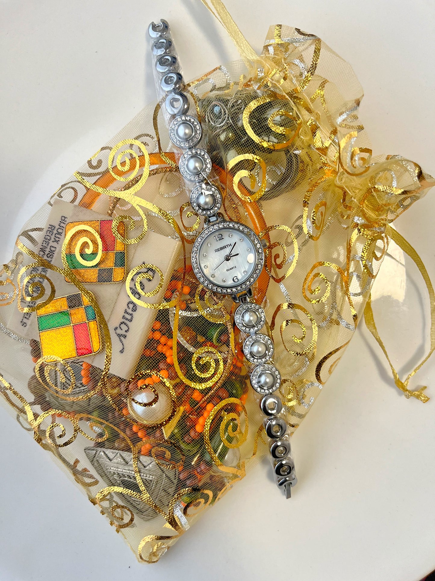 Silver tone beaded watch-Bundle#9