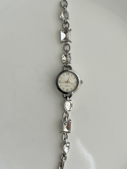 Clear Crystal Silver Watch