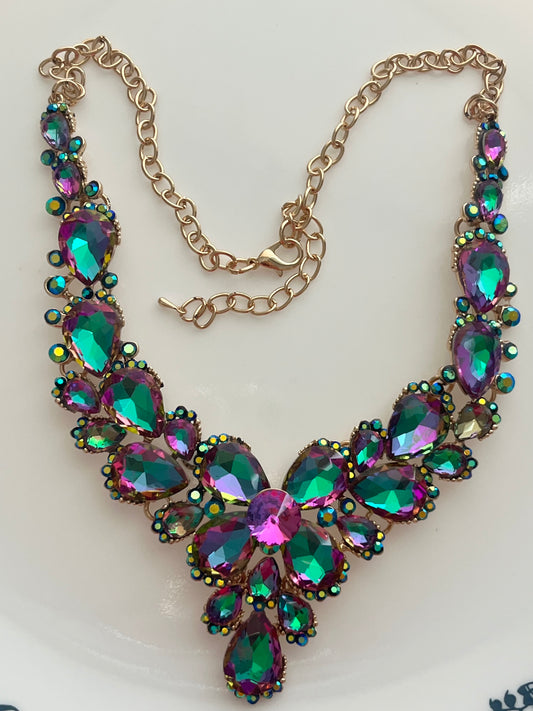 Green and Purple Rhinestone Necklace